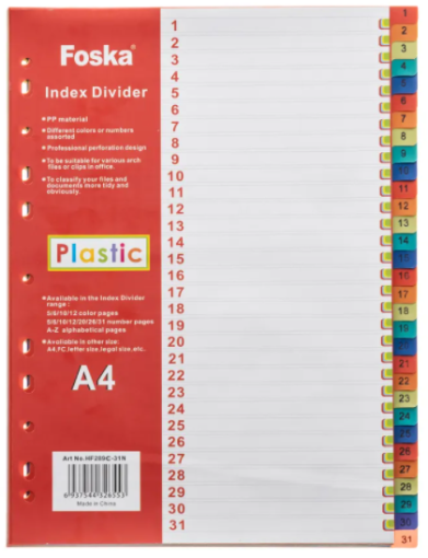 Picture of A4 PVC 1-31 Dividers - DIVN15
