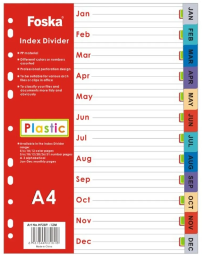 Picture of A4 PVC Jan-Dec Dividers - DIVA8